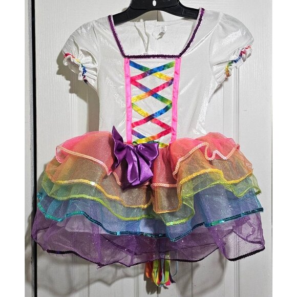 Rainbow Unicorn Costume Tail Dress Fairy Pretty Princess Treat Basket Halloween - Picture 5 of 7